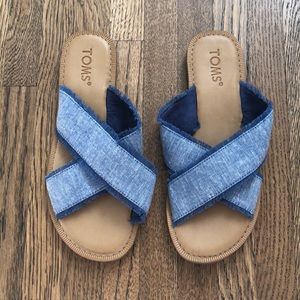 Toms Viv Sandals Blue Slub Chambray New